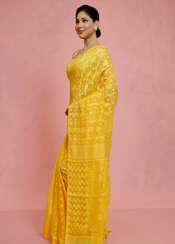 Yellow Tant Jamdani Saree Without Blouse Piece - Indian Silk House Agencies