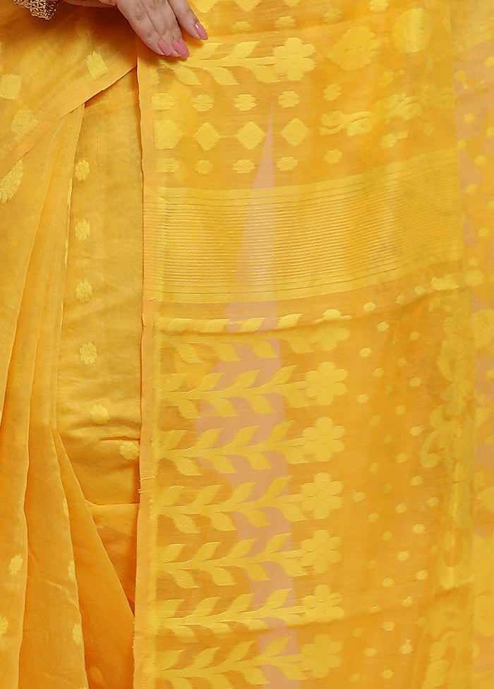 Yellow Tant Jamdani Saree Without Blouse Piece - Indian Silk House Agencies