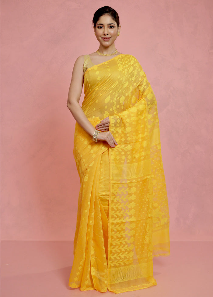 Yellow Tant Jamdani Saree Without Blouse Piece - Indian Silk House Agencies