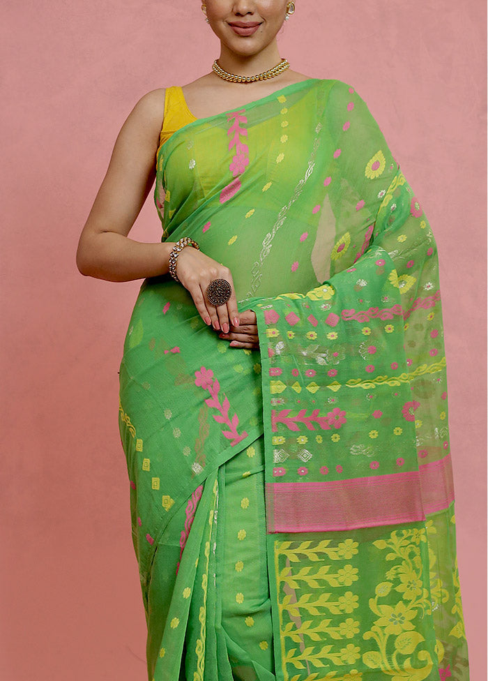 Green Tant Jamdani Saree Without Blouse Piece - Indian Silk House Agencies