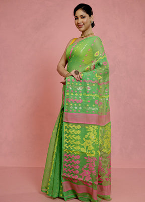 Green Tant Jamdani Saree Without Blouse Piece - Indian Silk House Agencies