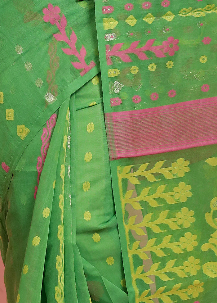 Green Tant Jamdani Saree Without Blouse Piece - Indian Silk House Agencies