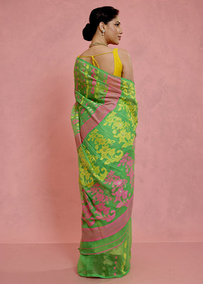 Green Tant Jamdani Saree Without Blouse Piece - Indian Silk House Agencies