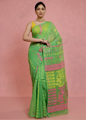 Green Tant Jamdani Saree Without Blouse Piece - Indian Silk House Agencies