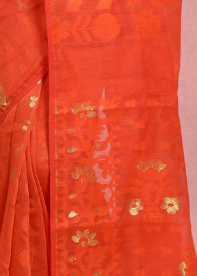 Rust Tant Jamdani Saree Without Blouse Piece - Indian Silk House Agencies