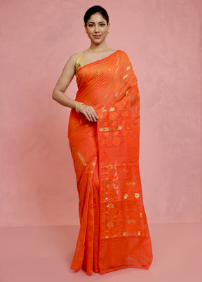 Rust Tant Jamdani Saree Without Blouse Piece - Indian Silk House Agencies