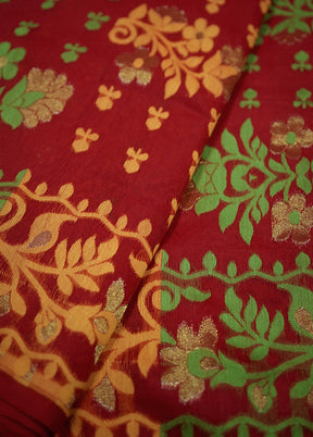 Red Tant Jamdani Saree Without Blouse Piece - Indian Silk House Agencies