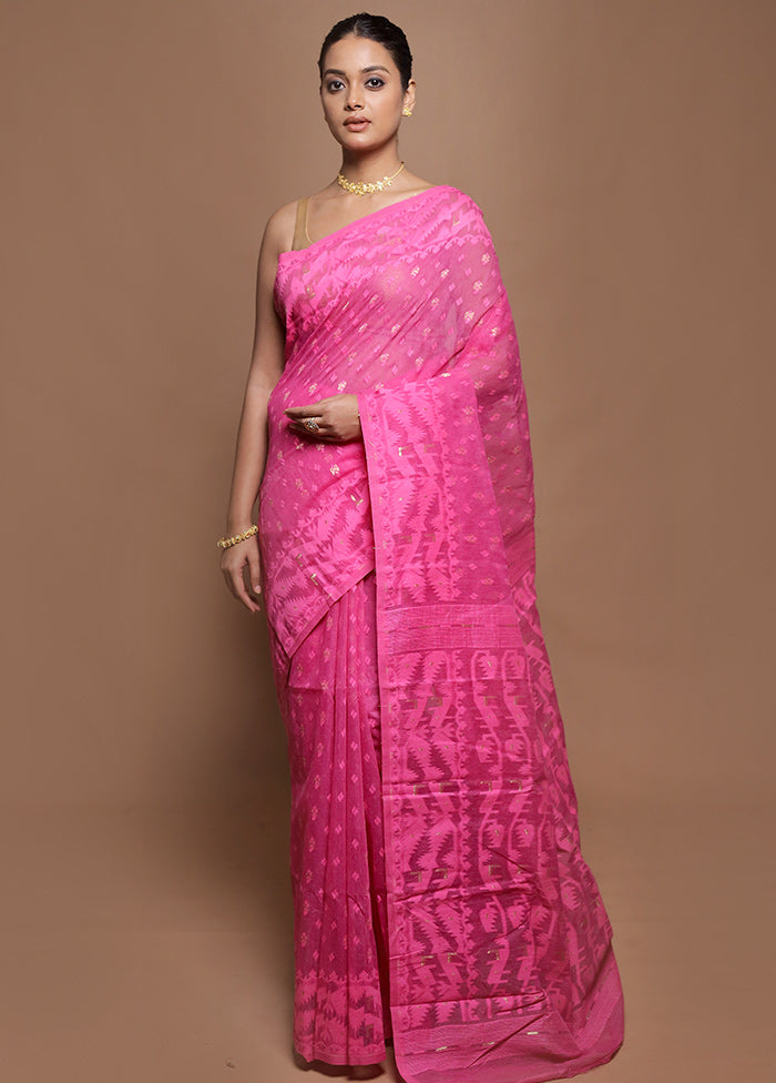 Pink Tant Jamdani Saree Without Blouse Piece