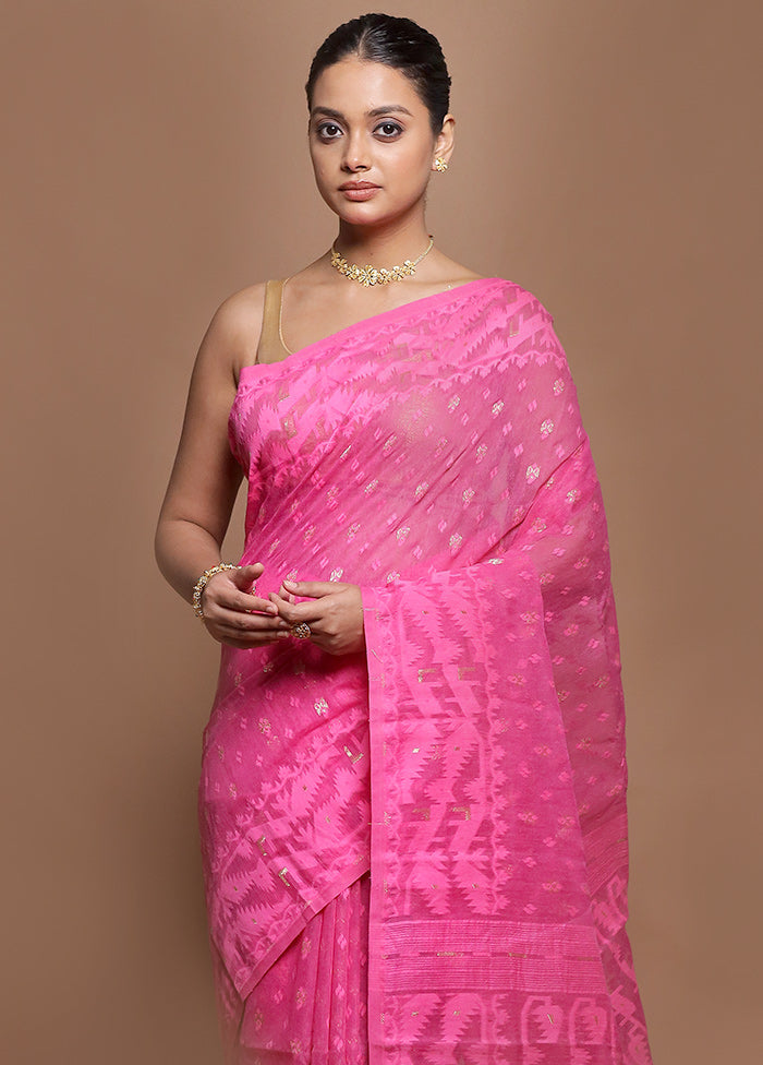 Pink Tant Jamdani Saree Without Blouse Piece
