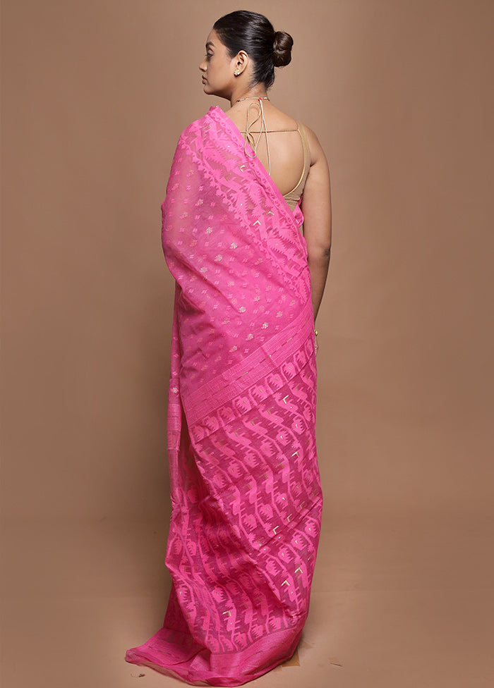Pink Tant Jamdani Saree Without Blouse Piece