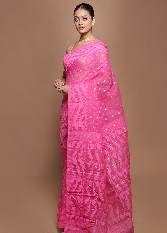 Pink Tant Jamdani Saree Without Blouse Piece