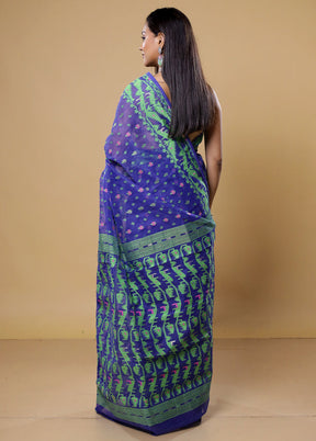 Blue Tant Jamdani Saree Without Blouse Piece