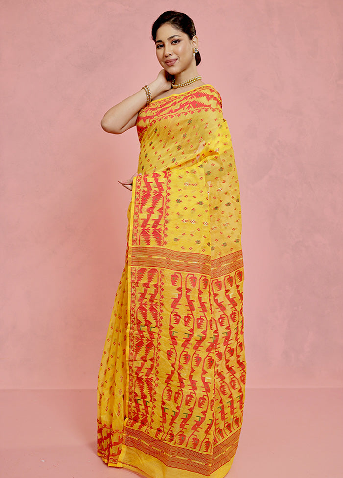 Yellow Tant Jamdani Saree Without Blouse Piece - Indian Silk House Agencies