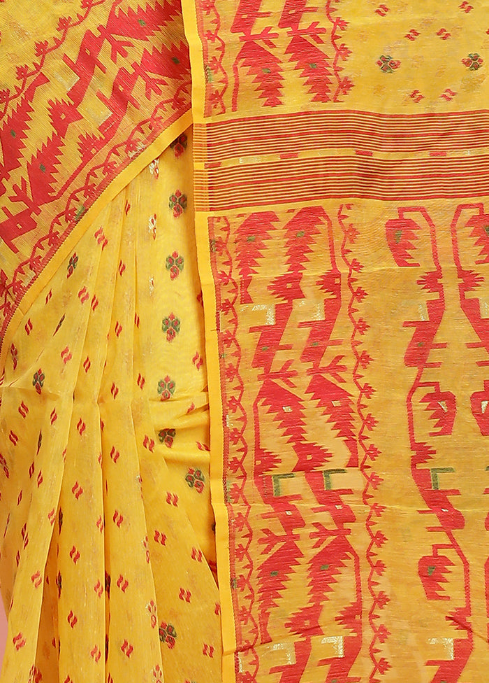 Yellow Tant Jamdani Saree Without Blouse Piece - Indian Silk House Agencies