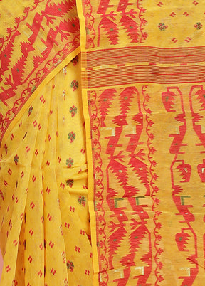 Yellow Tant Jamdani Saree Without Blouse Piece - Indian Silk House Agencies