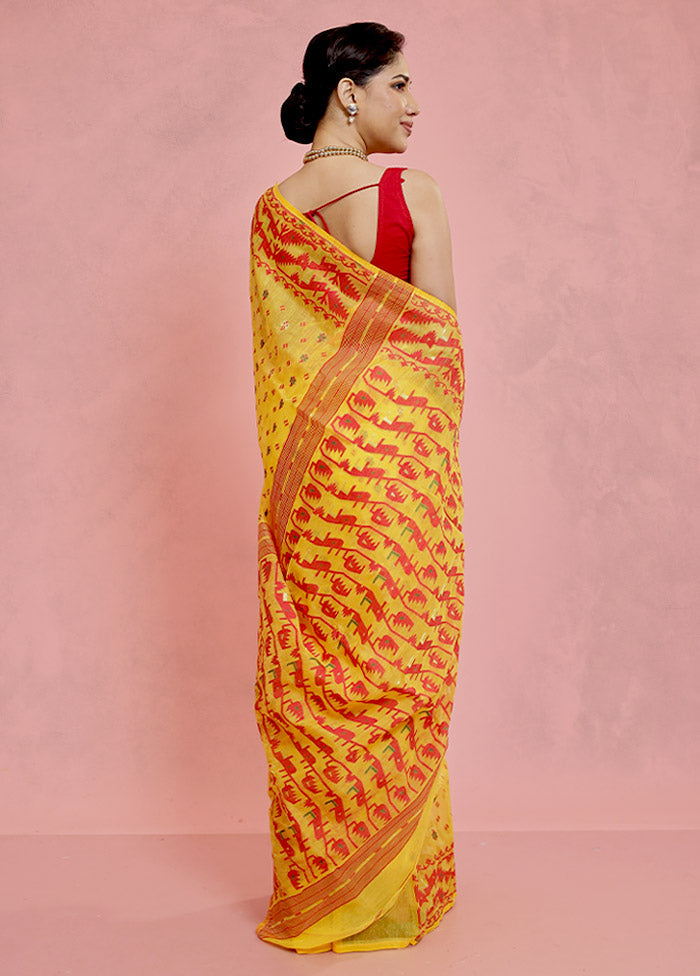 Yellow Tant Jamdani Saree Without Blouse Piece - Indian Silk House Agencies