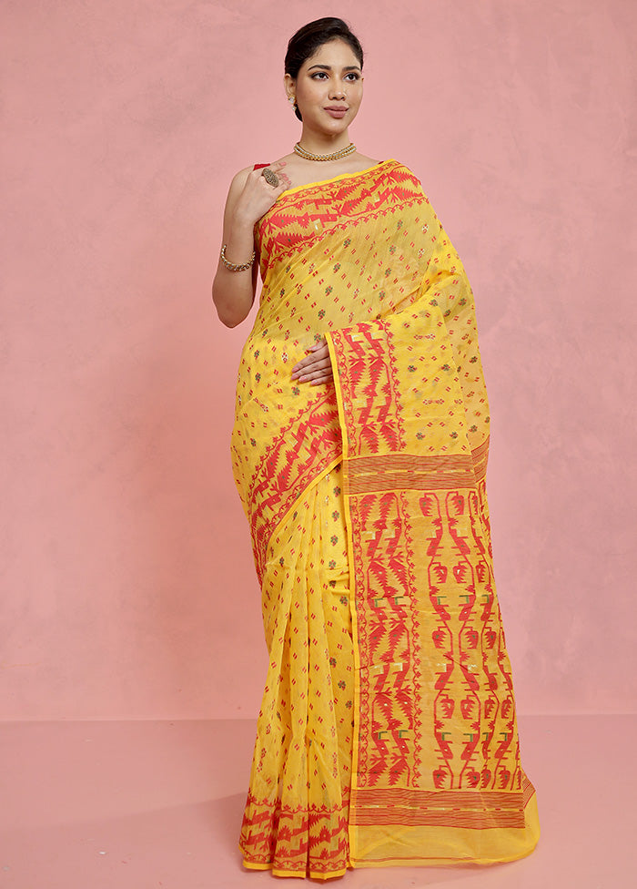 Yellow Tant Jamdani Saree Without Blouse Piece - Indian Silk House Agencies