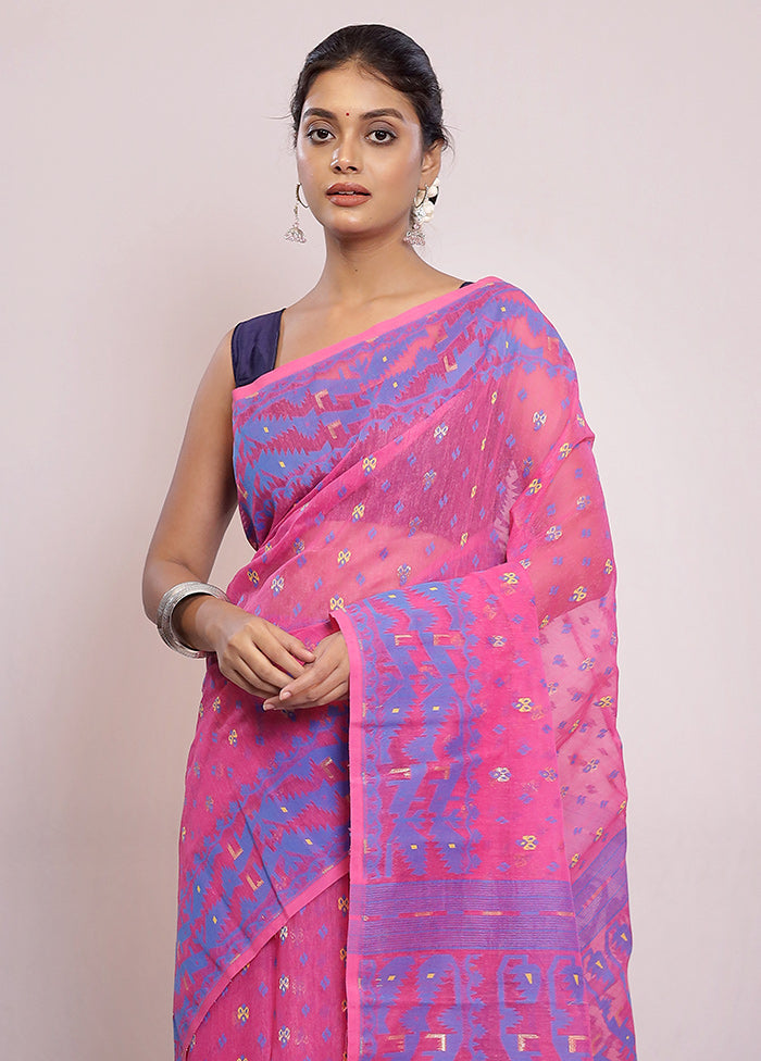 Pink Tant Jamdani Saree Without Blouse Piece - Indian Silk House Agencies