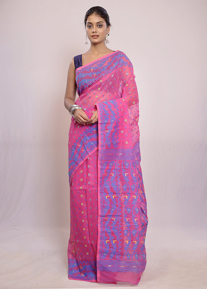 Pink Tant Jamdani Saree Without Blouse Piece - Indian Silk House Agencies