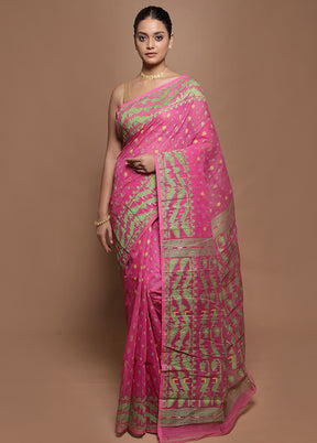 Pink Jamdani Cotton Saree Without Blouse Piece