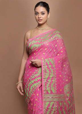 Pink Jamdani Cotton Saree Without Blouse Piece