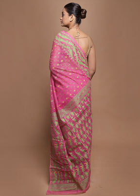 Pink Jamdani Cotton Saree Without Blouse Piece