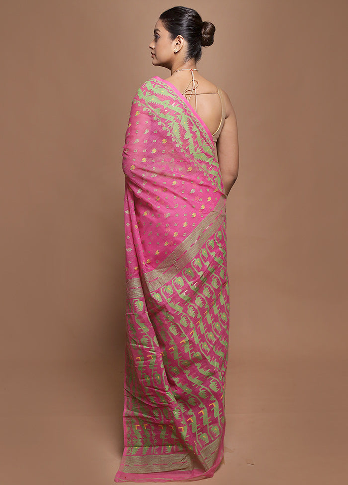 Pink Jamdani Cotton Saree Without Blouse Piece