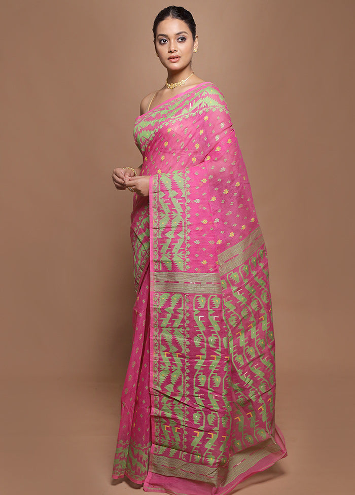 Pink Jamdani Cotton Saree Without Blouse Piece