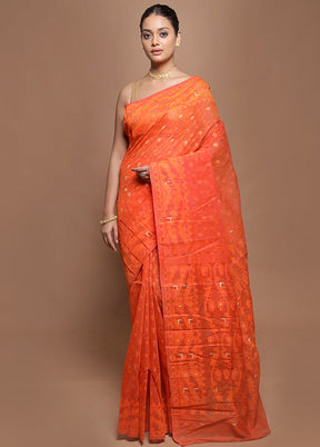 Rust Tant Jamdani Saree Without Blouse Piece