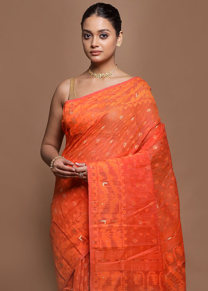 Rust Tant Jamdani Saree Without Blouse Piece