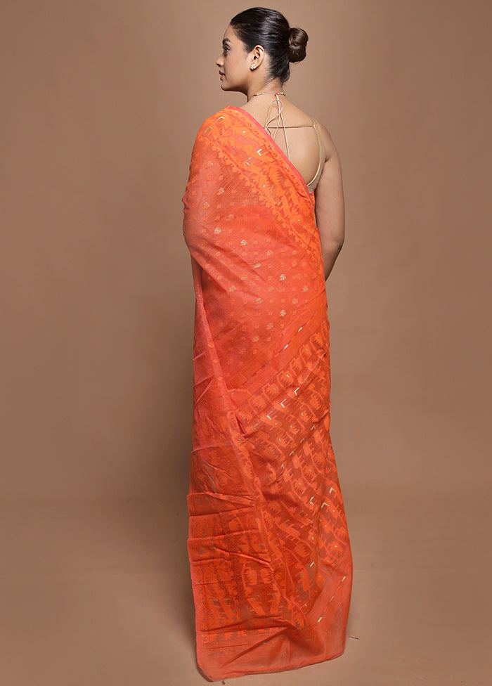 Rust Tant Jamdani Saree Without Blouse Piece
