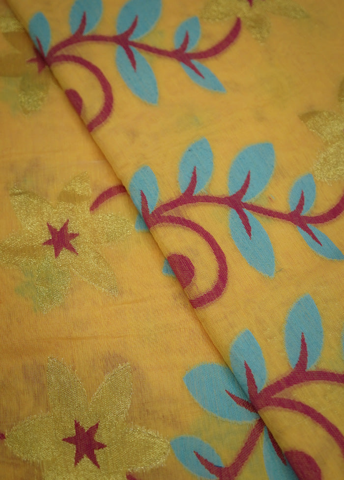 Yellow Tant Jamdani Saree Without Blouse Piece - Indian Silk House Agencies