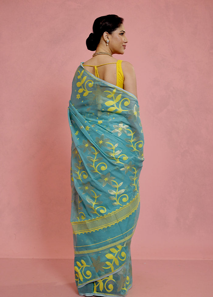 Blue Tant Jamdani Saree Without Blouse Piece - Indian Silk House Agencies