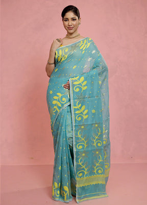 Blue Tant Jamdani Saree Without Blouse Piece - Indian Silk House Agencies