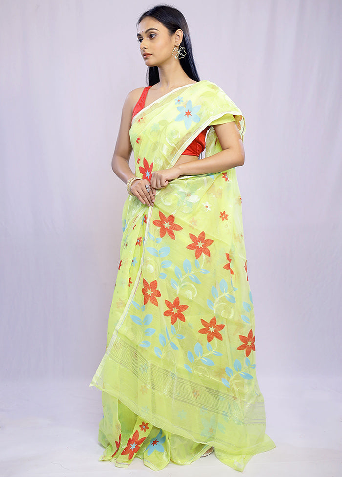 Green Tant Cotton Saree Without Blouse Piece - Indian Silk House Agencies