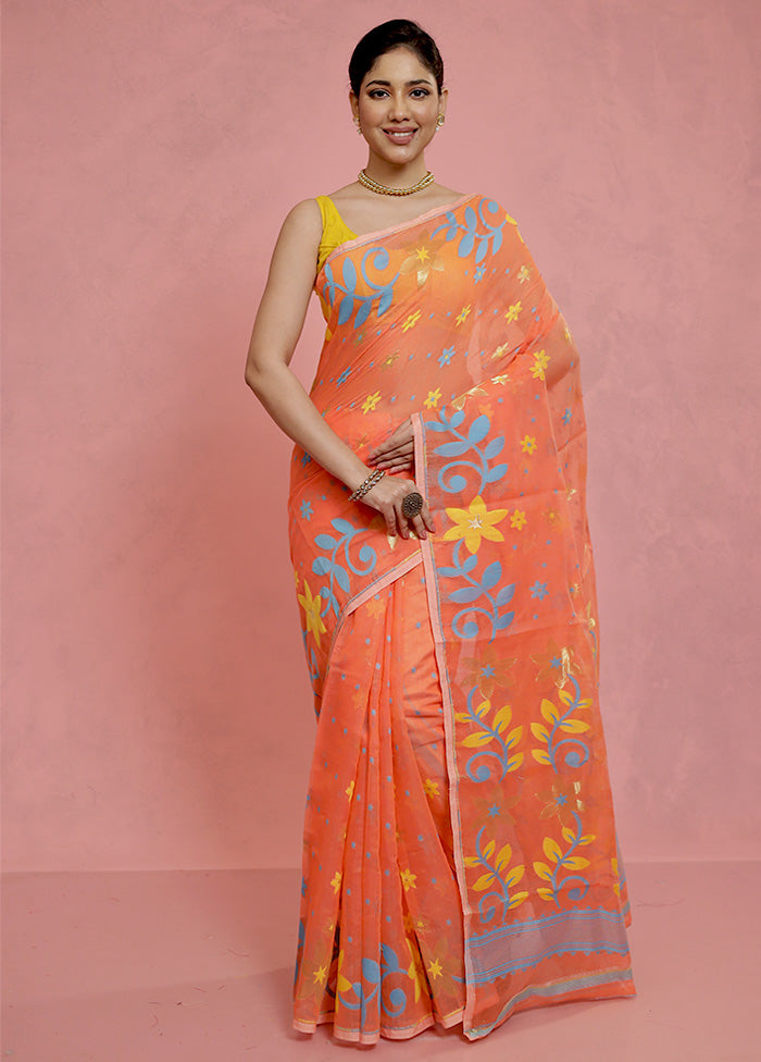 Orange Tant Jamdani Saree Without Blouse Piece - Indian Silk House Agencies