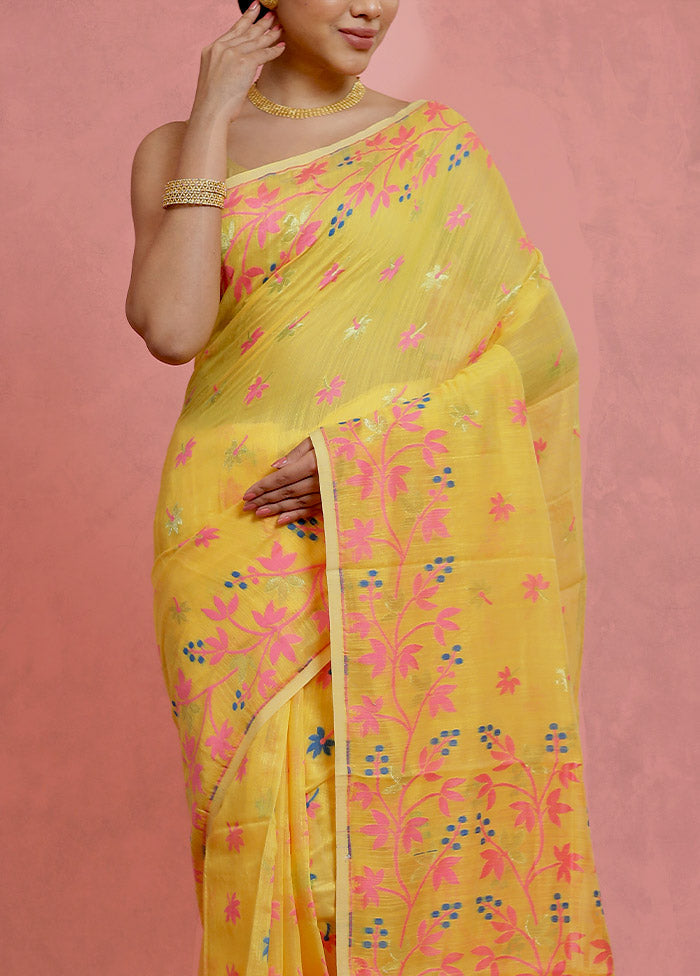 Yellow Tant Jamdani Saree Without Blouse Piece - Indian Silk House Agencies