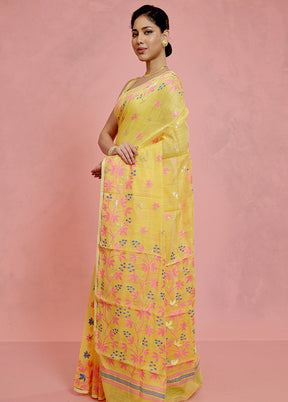 Yellow Tant Jamdani Saree Without Blouse Piece - Indian Silk House Agencies