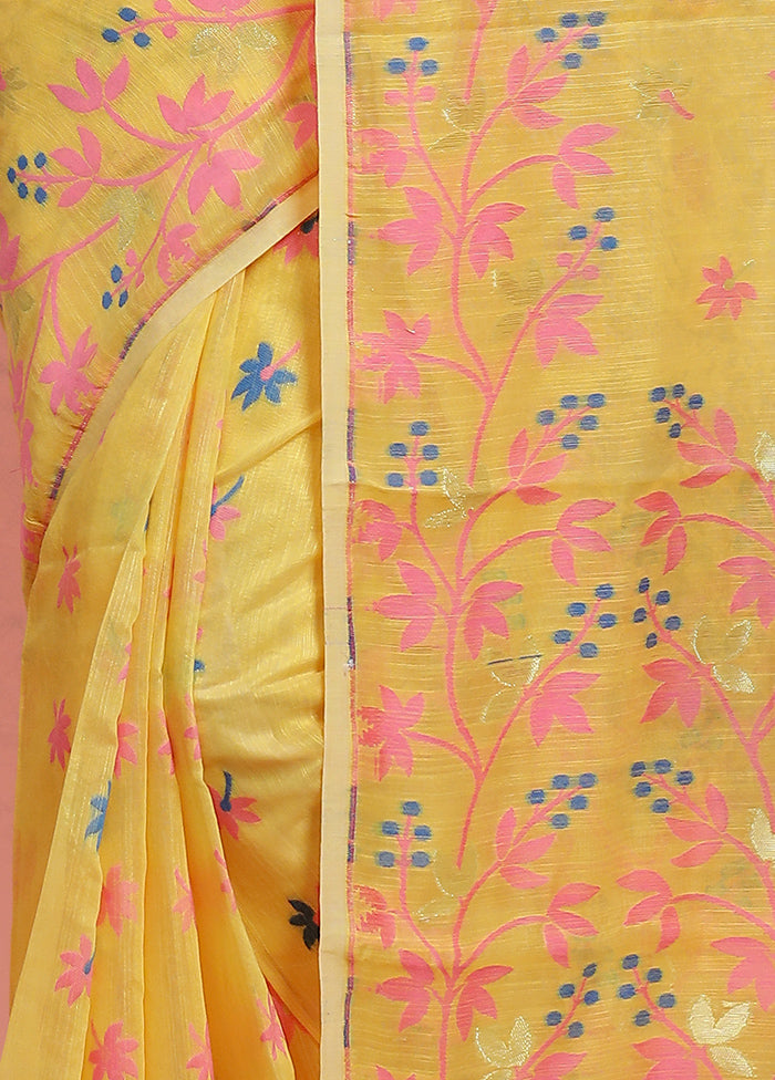 Yellow Tant Jamdani Saree Without Blouse Piece - Indian Silk House Agencies