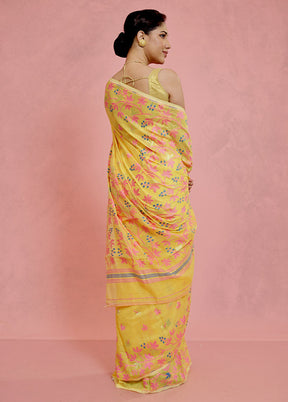 Yellow Tant Jamdani Saree Without Blouse Piece - Indian Silk House Agencies