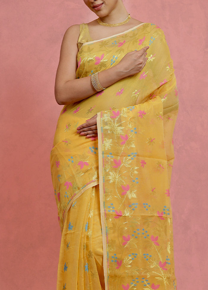 Yellow Pure Tant Jamdani Saree Without Blouse Piece - Indian Silk House Agencies