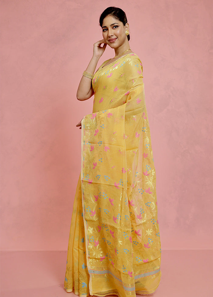 Yellow Tant Jamdani Saree Without Blouse Piece - Indian Silk House Agencies