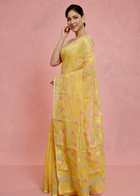 Yellow Tant Jamdani Saree Without Blouse Piece - Indian Silk House Agencies