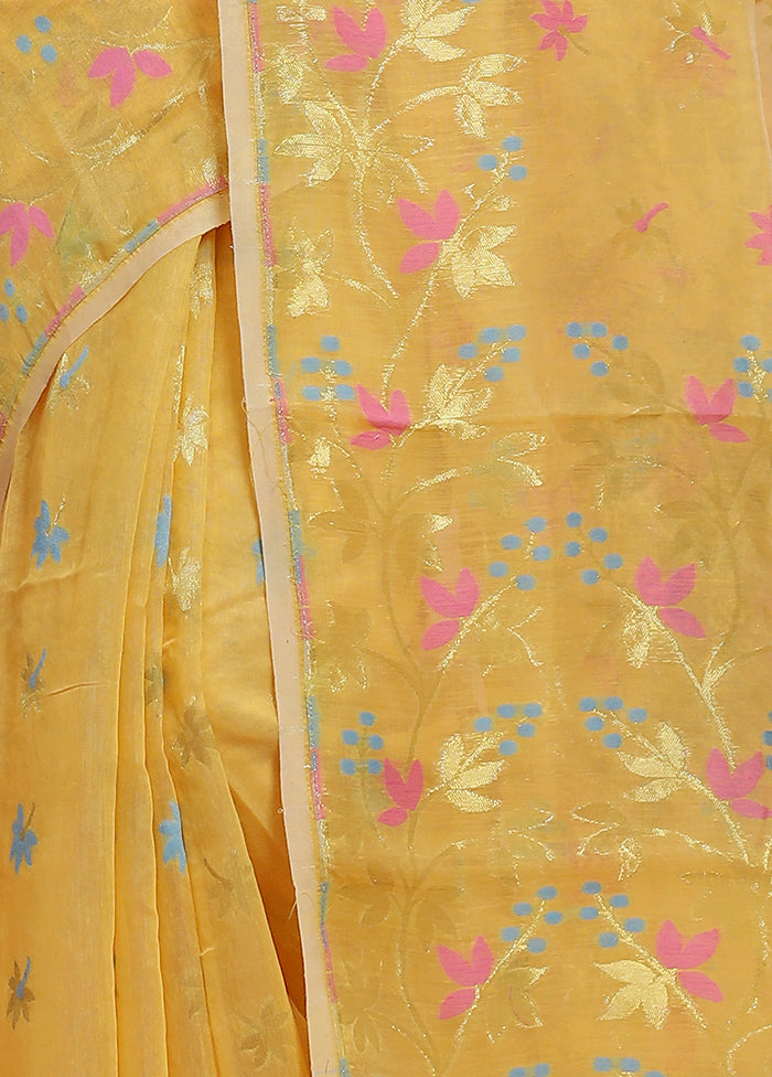 Yellow Tant Jamdani Saree Without Blouse Piece - Indian Silk House Agencies