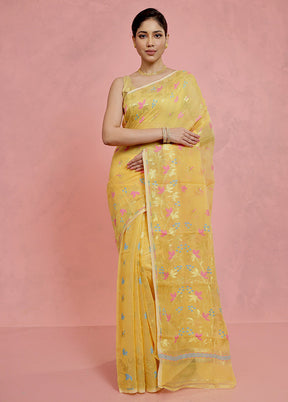 Yellow Pure Tant Jamdani Saree Without Blouse Piece - Indian Silk House Agencies