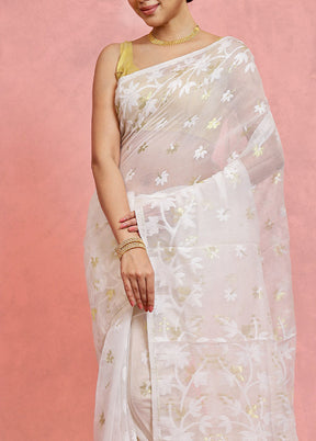 White Pure Tant Jamdani Saree Without Blouse Piece - Indian Silk House Agencies