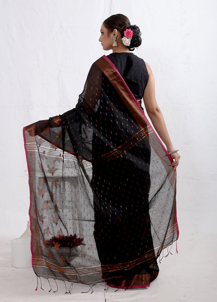 Black Matka Silk Saree With Blouse Piece - Indian Silk House Agencies