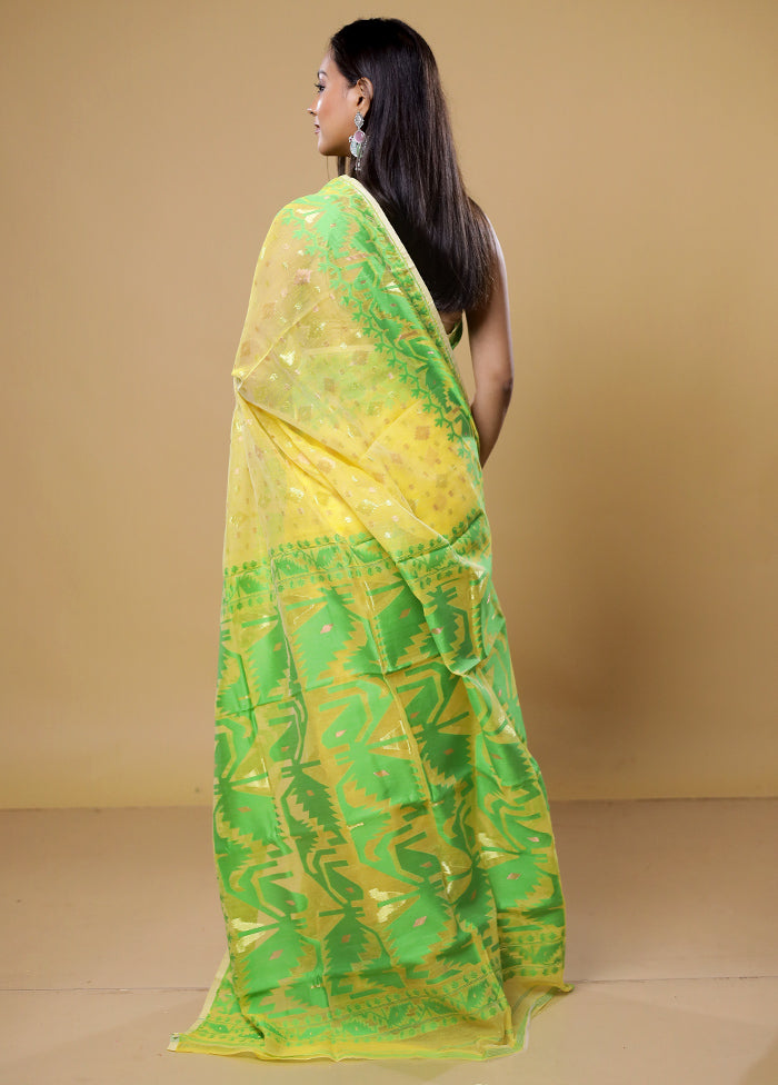 Yellow Tant Jamdani Saree Without Blouse Piece