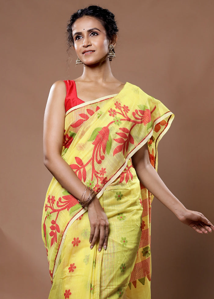 Yellow Cotton Saree With Blouse Piece - Indian Silk House Agencies