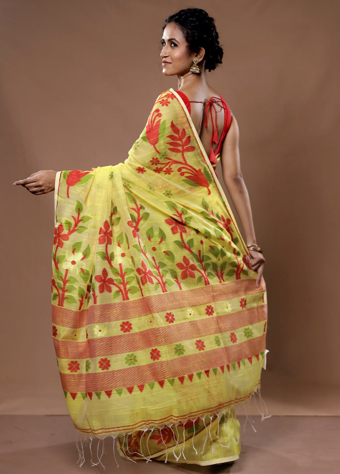 Yellow Cotton Saree With Blouse Piece - Indian Silk House Agencies